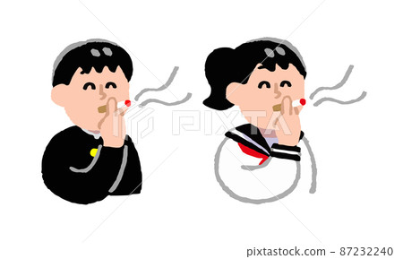 Student boys and girls smoking cigarettes (hand-painted color) 87232240