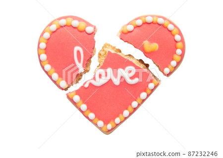 Cracked Red Heart Cookie Isolated on White Background 87232246
