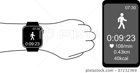 Linking smart watch and smartphone (walking) _ black and white 87232369