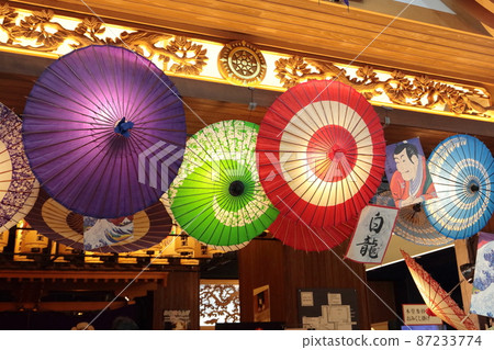 Japanese landscape with a Japanese umbrella 87233774