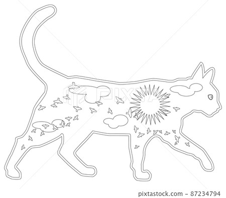 Hand drawn ink pattern. Coloring book for adult. illustration cat 87234794