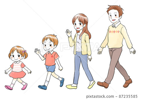 An illustration of a close family in a handwritten style walking toward you 87235585