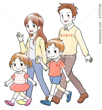 An illustration of a close family in a handwritten style walking toward you An illustration of a close family in a handwritten style walking toward you 87235586