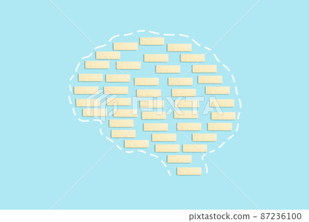 Brain from blocks on a pure blue background. Consciousness, thinking, dementia, alzheimer, brain health concept. 87236100