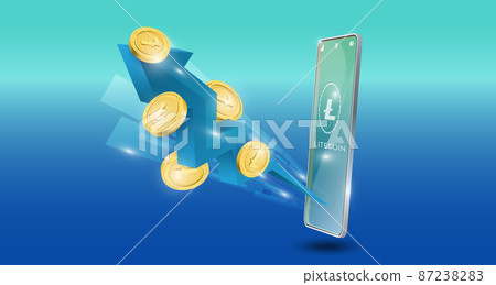 blockchain technology concept with uptrend blue arrow with cardano coin background. Realistic vector illustration. blockchain technology concept with uptrend blue arrow with cardano coin background. Realistic vector illustration. 87238283