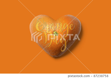 Icon with Orange Day logo, realistic heart-shaped orange, with calyx! 87238758