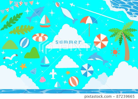 A set of cute hand-painted sea materials with the image of summer 87239665