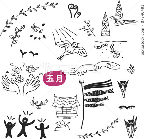 可以為五月著色的單色材料集 插圖素材 87240493