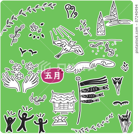 Monochrome material set that colors May Illustration material 87240494