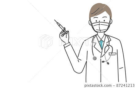 Doctor wearing a mask and holding a syringe Doctor wearing a mask and holding a syringe 87241213
