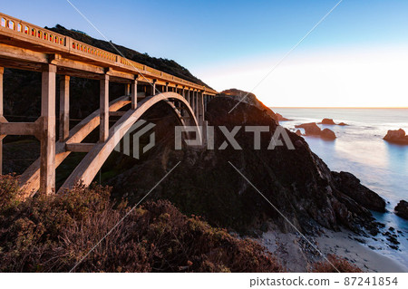 Sunset view of the Rocky Creek Bridge at Big sur Sunset view of the Rocky Creek Bridge at Big sur 87241854