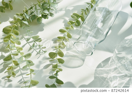 Glassware reflect sunlight shadow effect, Summer still life scene, Transparent Glassware reflect sunlight shadow effect, Summer still life scene, Transparent 87242614