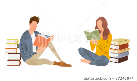 矢量插圖素材：人、男女、情侶享受閱讀 87242974