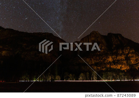 Night view of the upper Yosemite Falls of Yosemite National Park 87243089
