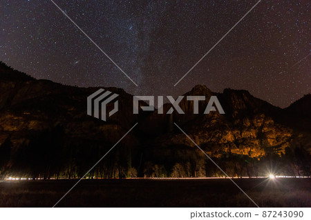 Night view of the upper Yosemite Falls of Yosemite National Park Night view of the upper Yosemite Falls of Yosemite National Park 87243090
