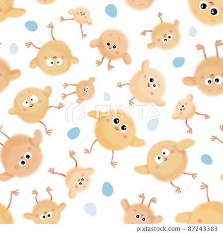 Seamless pattern with chicks, chicken, egg, Easter 87243383