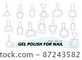 A set of jars for gel polish in lines. The silhouette of a nail polish jar. Objects and materials for a beauty and fashion salon. Vector illustration. 87243582
