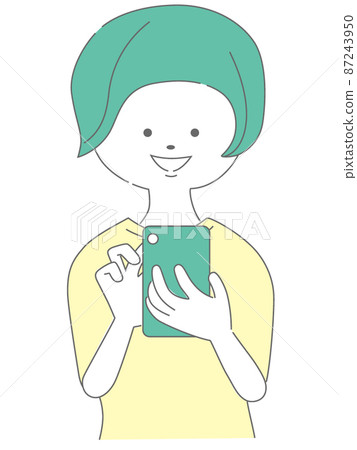 Young woman with a shortcut to operate a smartphone Young woman with a shortcut to operate a smartphone 87243950