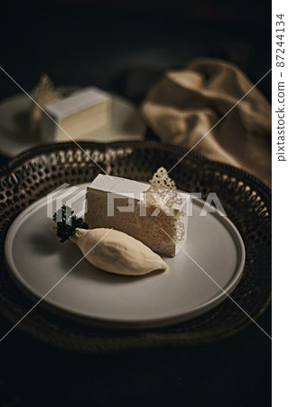 Beautiful and tasty food on a plate, exquisite dish, 87244134