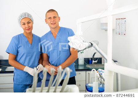 Dentist with assistant at the dental office 87244691