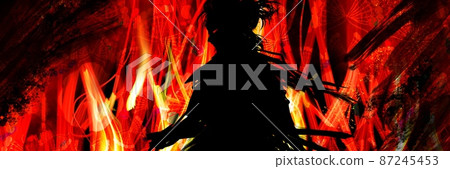 扮演用燃燒的心的火焰斬擊的浪人武士角色的歌舞伎演員 87245453