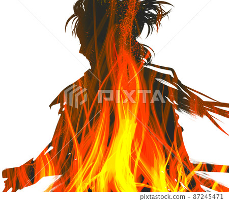扮演用燃燒的心的火焰斬擊的浪人武士角色的歌舞伎演員 87245471