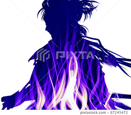 扮演用燃燒的心的火焰斬擊的浪人武士角色的歌舞伎演員 扮演用燃燒的心的火焰斬擊的浪人武士角色的歌舞伎演員 87245472