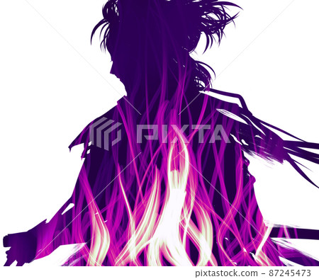 扮演用燃燒的心的火焰斬擊的浪人武士角色的歌舞伎演員 87245473
