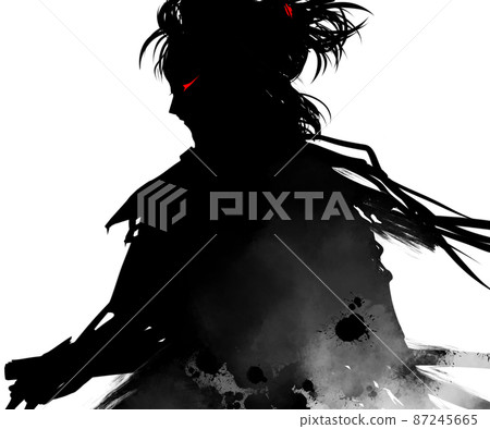 面對劍鬥的剪紙年輕武士的手繪插圖 87245665