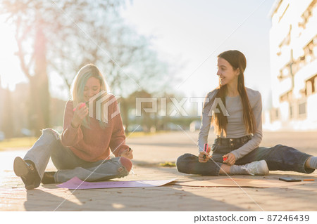 Young Mexican Latin and Hispanic women preparing feminism international demonstration 8 march 87246439