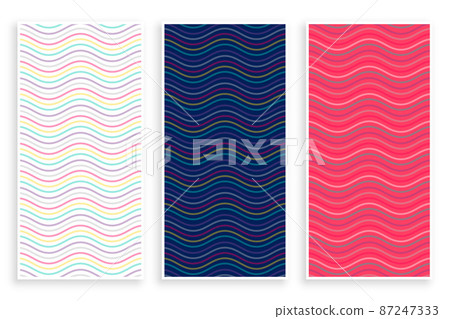 three wavy pattern banners in pink blue white colors 87247333