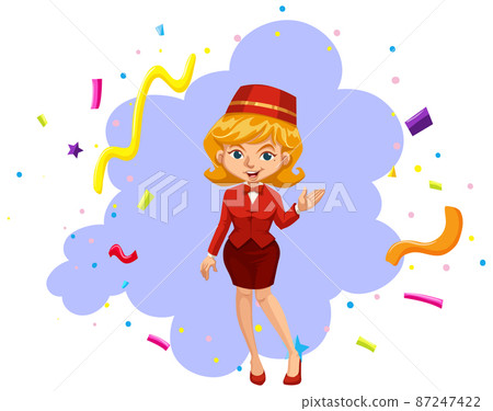 Woman in red suit on blue background Woman in red suit on blue background 87247422