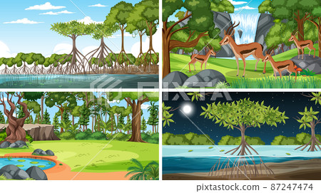 Four scenes with antelope in the forest Four scenes with antelope in the forest 87247474