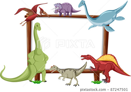 Group of dinosaurs around board on white background 87247501