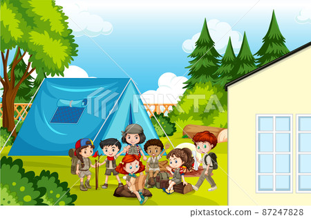 Scene with kids camping out Scene with kids camping out 87247828