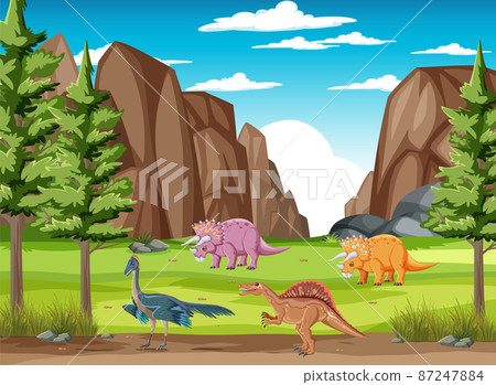 Dinosaur in prehistoric forest scene Dinosaur in prehistoric forest scene 87247884