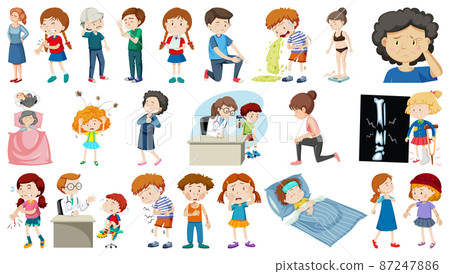 Set of sick people with different symptoms 87247886