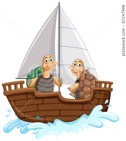 Wild tortoises on a ship in cartoon style Wild tortoises on a ship in cartoon style 87247906