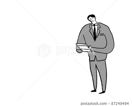Men in suits looking at passbooks (horizontal, right placement) Men in suits looking at passbooks (horizontal, right placement) 87248484