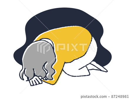 一個非常沮喪的女人，一個滑稽的手寫人物插圖，矢量線圖上的簡單著色，白色背景 87248981