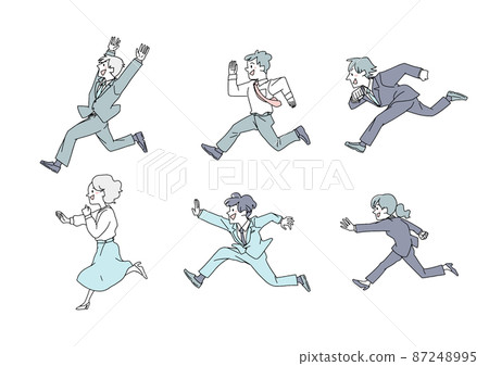 A businessman running vigorously, a comical handwritten person illustration, a simple coloring on a vector line drawing 87248995