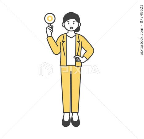女員工拿著圓形標籤的插圖素材 女員工拿著圓形標籤的插圖素材 87249623