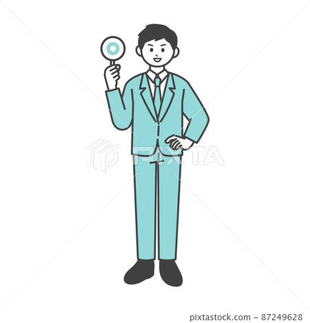 一名男性員工手持圓形標籤的插圖素材 一名男性員工手持圓形標籤的插圖素材 87249628