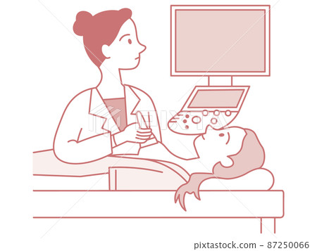 Ultrasonography, a shirtless woman undergoing breast echo examination, breast cancer examination, gynecological examination, pink Ultrasonography, a shirtless woman undergoing breast echo examination, breast cancer examination, gynecological examination, pink 87250066