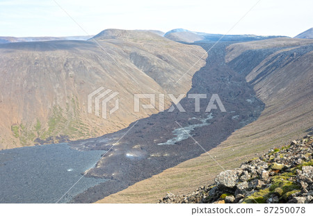 Closeup of the new lavafield of the volcano eruption at Fagradalsfjall 87250078