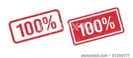 Grunge red 100 percent rubber stamp. One hundred percent seal sign. Stickers set. Grunge vintage square label. Vector illustration isolated on white background Grunge red 100 percent rubber stamp. One hundred percent seal sign. Stickers set. Grunge vintage square label. Vector illustration isolated on white background 87250577