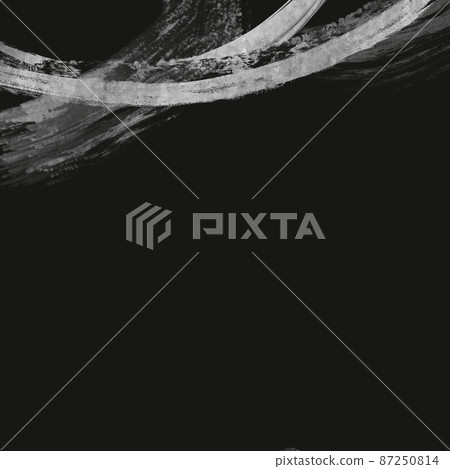 頂部帶有微弱銀色筆跡曲線的抽象方形深色橫幅黑色背景日式畫筆空間 87250814
