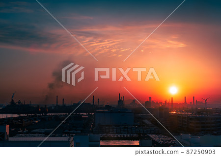 被夕陽染成川崎瑪麗安的京濱工業區 87250903