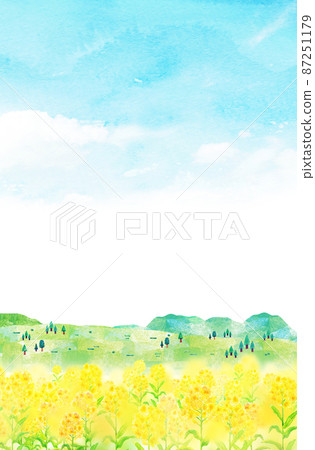 油菜田背景材料水彩插圖 油菜田背景材料水彩插圖 87251179