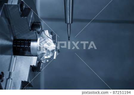 The 4-axis machining center cutting the turbocharger parts with solid ball end mill tool. The 4-axis machining center cutting the turbocharger parts with solid ball end mill tool. 87251194